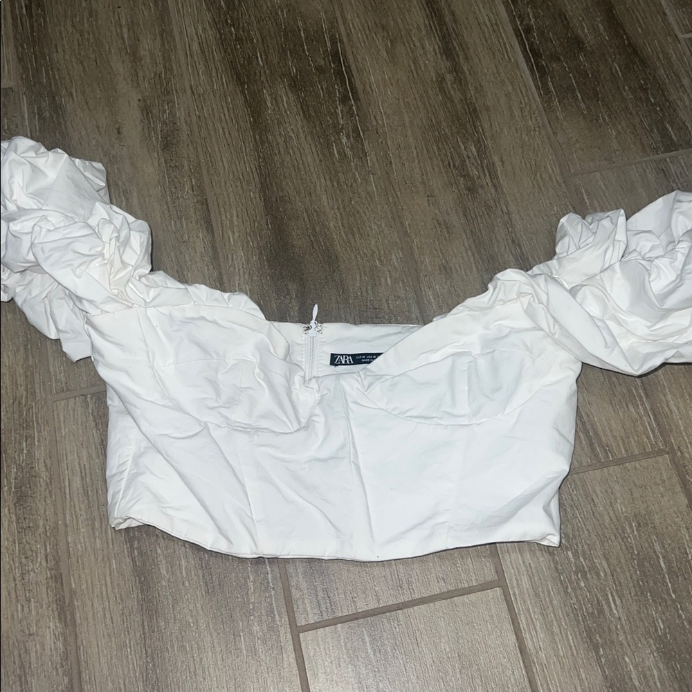 Zara White Ruffled Off-Shoulder Blouse